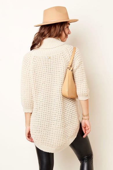 Langer Rollkragenpullover in Grobstrick Sand S/M h5 Bild8
